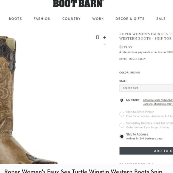 Roper Women's Faux Sea Turtle Wingtip Western Boots Snip Toe Brown Size 7 - Picture 8 of 9